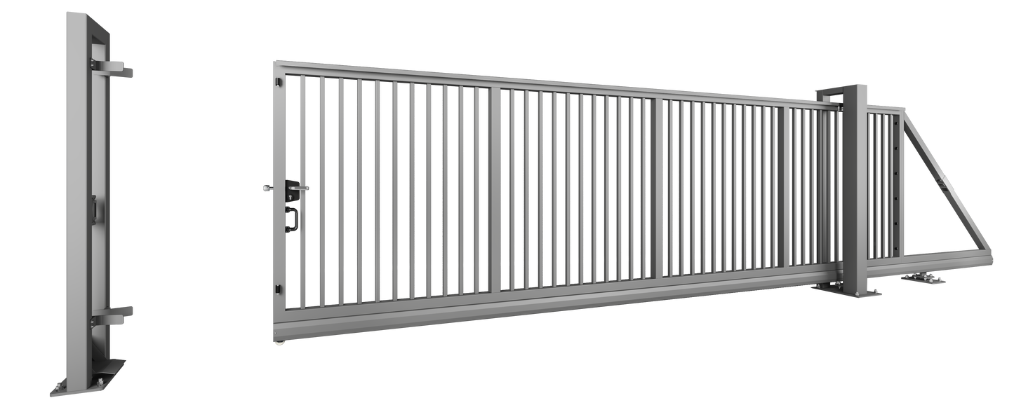 Industrieschiebetor Grundrahmenhöhe 130 mm Manuell 8500 x 1800 Linksöffnend vom Grundstück zur Straße blickend RAL 5010