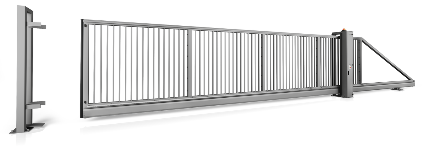 Industrieschiebetor Grundrahmenhöhe 200 mm Elektrisch 10000 x 1400 Linksöffnend vom Grundstück zur Straße blickend RAL 9016
