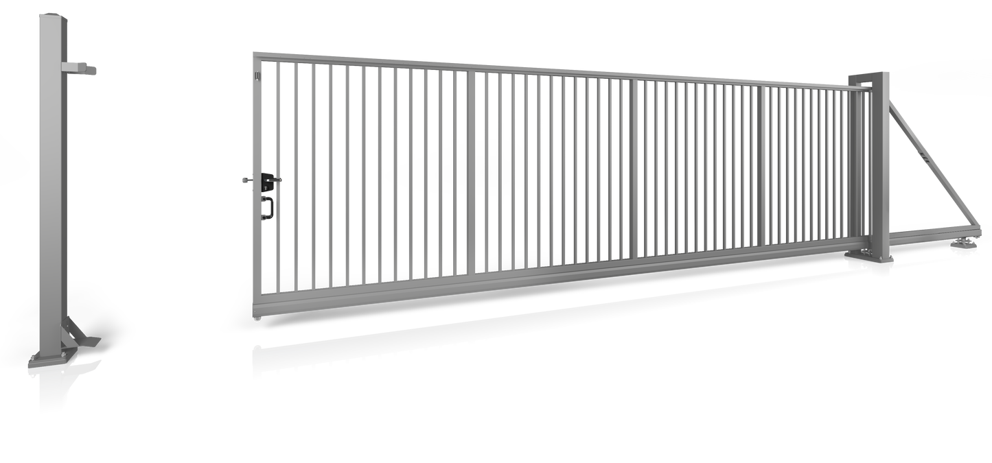 Industrieschiebetor Grundrahmenhöhe 95 mm Manuell 4000 x 1400 Rechtsöffnend vom Grundstück zur Straße blickend RAL 7030