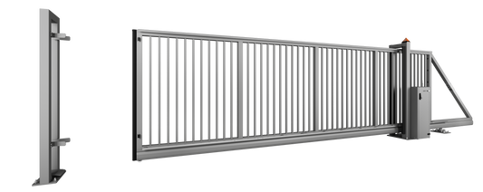 Industrieschiebetor Grundrahmenhöhe 130 mm Elektrisch 7000 x 1000 Linksöffnend vom Grundstück zur Straße blickend RAL 5010