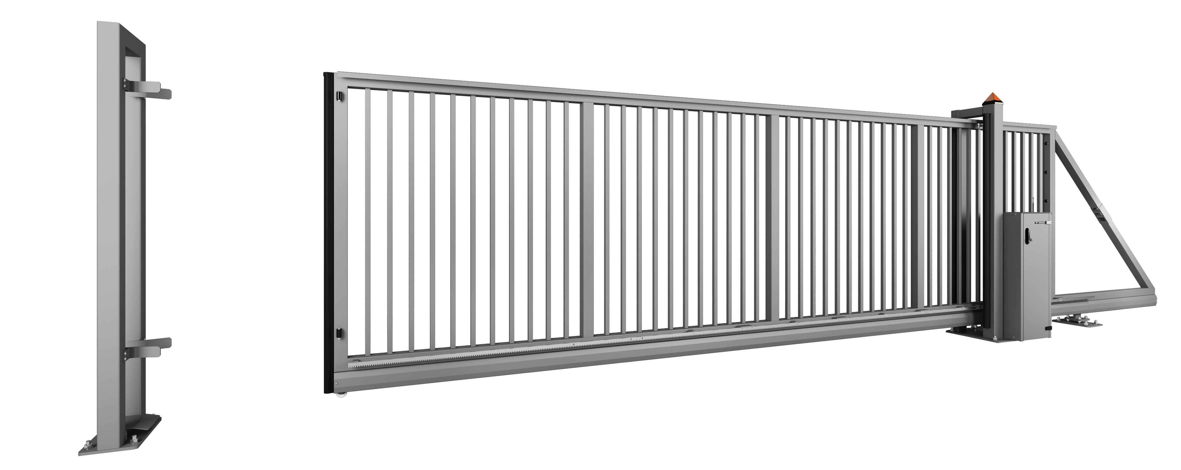 Industrieschiebetor Grundrahmenhöhe 130 mm Elektrisch 6000 x 2000 Linksöffnend vom Grundstück zur Straße blickend feuerverzinkt