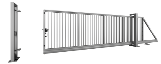 Industrieschiebetor Grundrahmenhöhe 130 mm Manuell 7500 x 1400 Rechtsöffnend vom Grundstück zur Straße blickend RAL 6005