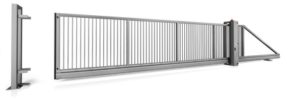 Industrieschiebetor Grundrahmenhöhe 200 mm Elektrisch 9000 x 2000 Rechtsöffnend vom Grundstück zur Straße blickend RAL 7040