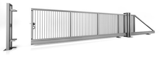Industrieschiebetor Grundrahmenhöhe 200 mm Manuell 10500 x 2000 Rechtsöffnend vom Grundstück zur Straße blickend RAL 8017