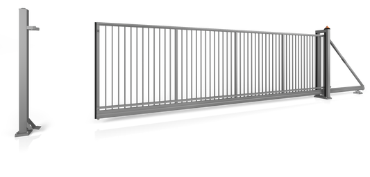 Industrieschiebetor Grundrahmenhöhe 95 mm Elektrisch 4500 x 1800 Linksöffnend vom Grundstück zur Straße blickend RAL 5010